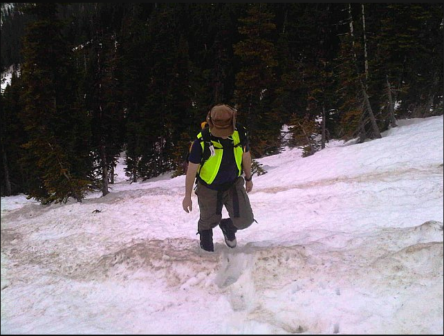 Me following the steps from Kaj and the REI folks ahead of us